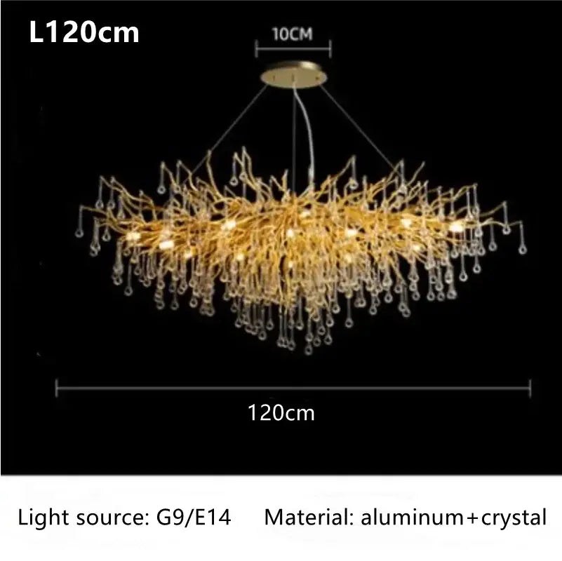 Luxury gold branch crystal chandelier dining room pendant light