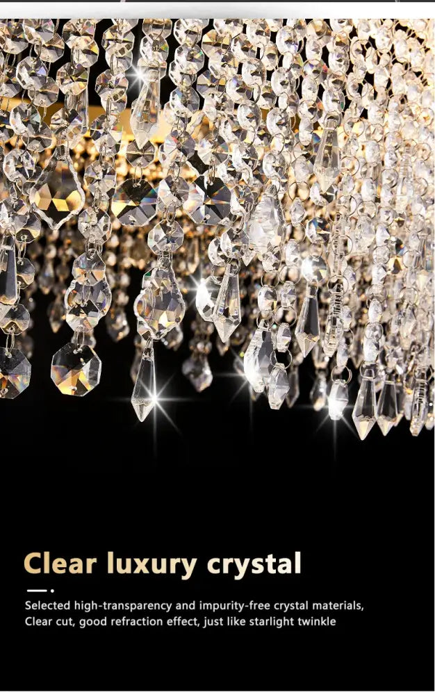 Luxury gold circular crystal chandelier dining room pendant light