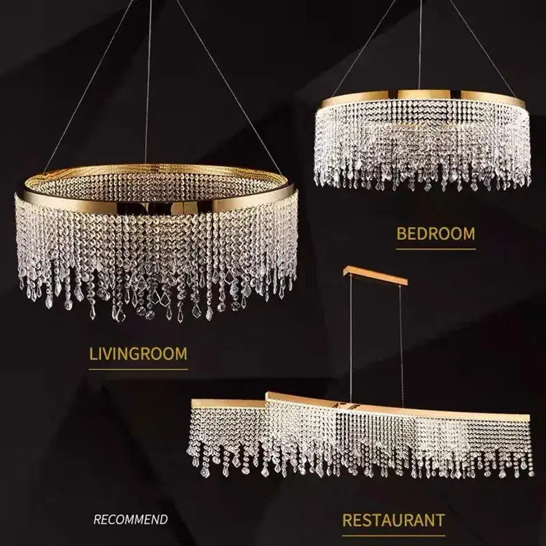 Luxury gold circular crystal chandelier dining room pendant light