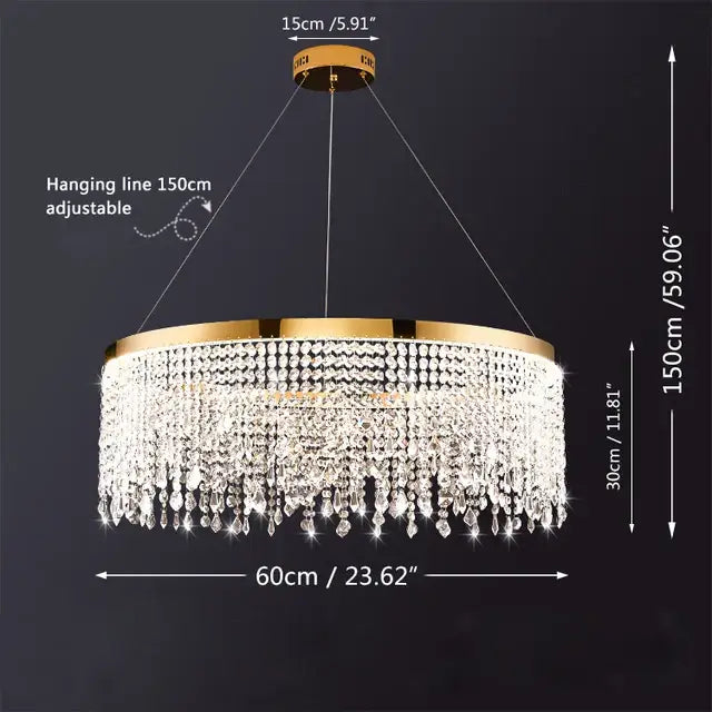 Luxury gold circular crystal chandelier dining room pendant light