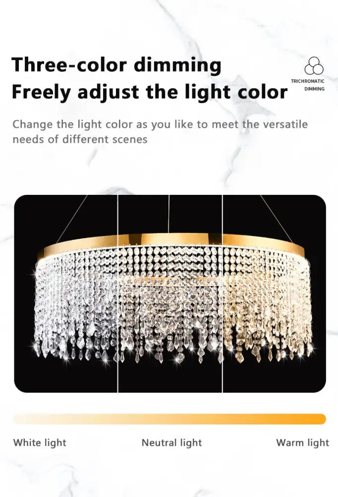 Luxury gold circular crystal chandelier dining room pendant light
