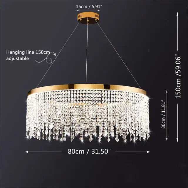 Luxury gold circular crystal chandelier dining room pendant light