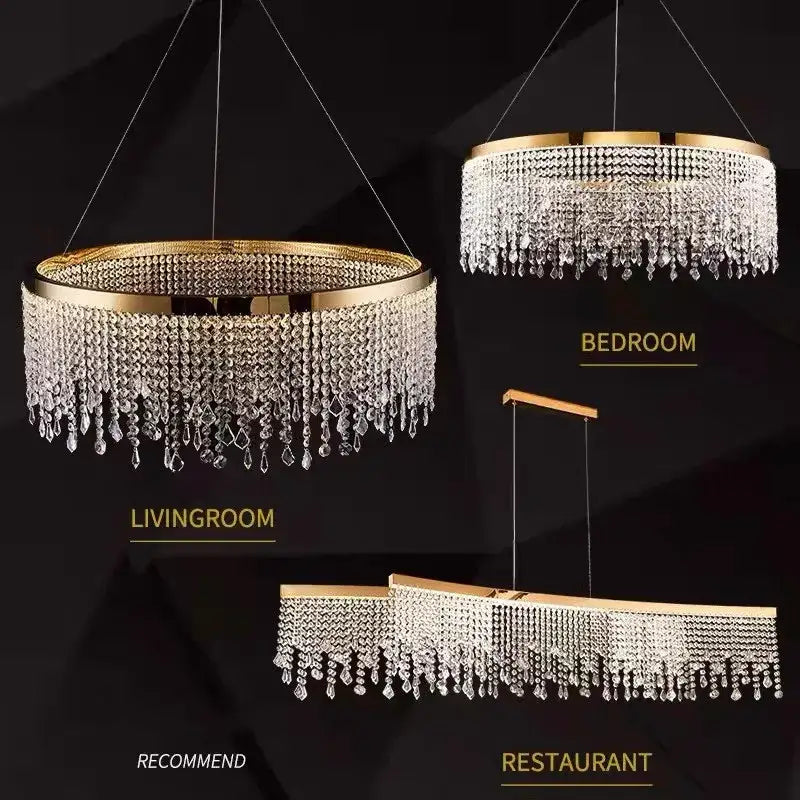 Luxury gold circular crystal chandelier dining room pendant light