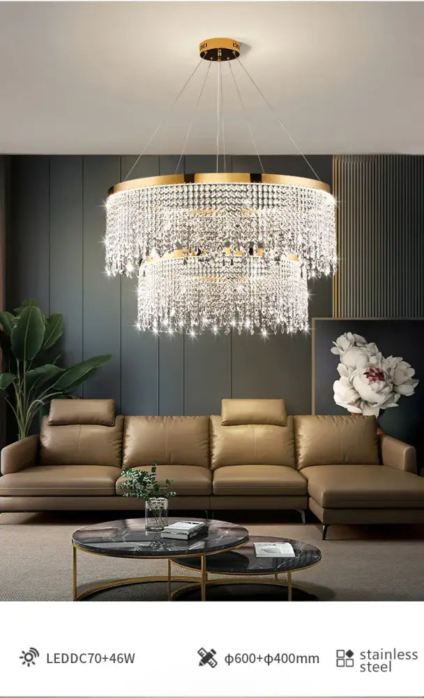 Luxury gold circular crystal chandelier dining room pendant light