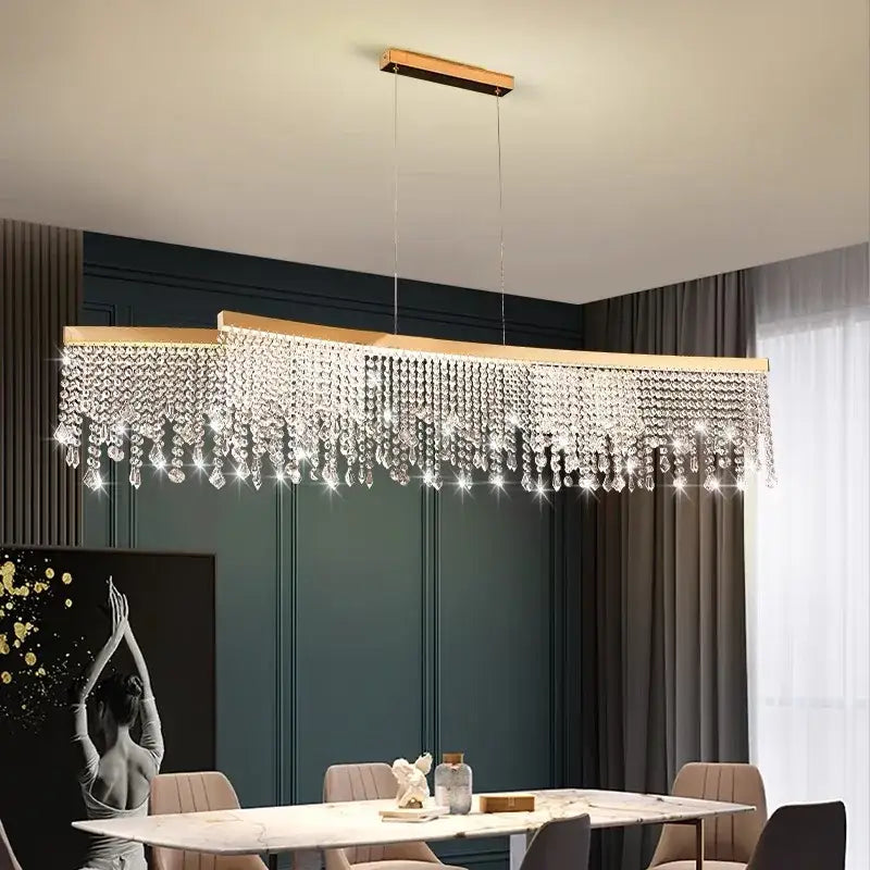 Luxury gold circular crystal chandelier dining room pendant light
