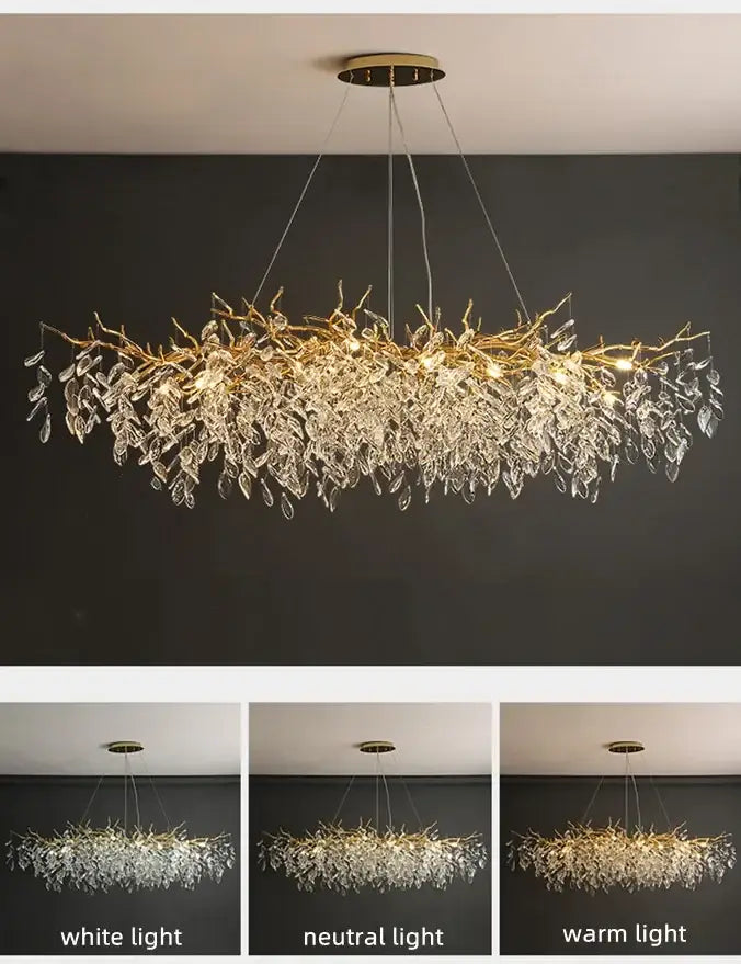 Luxury golden leaf crystal chandelier living room led light