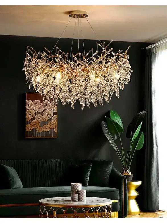 Luxury golden leaf crystal chandelier living room led light