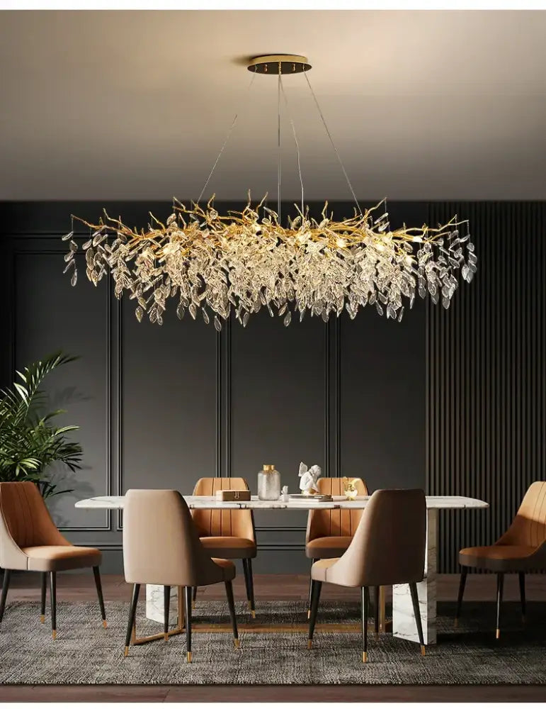 Luxury golden leaf crystal chandelier living room led light