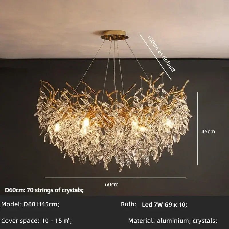 Luxury golden leaf crystal chandelier living room led light