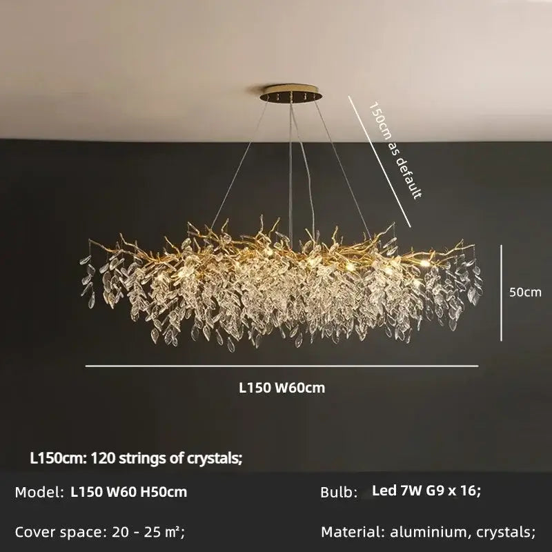 Luxury golden leaf crystal chandelier living room led light