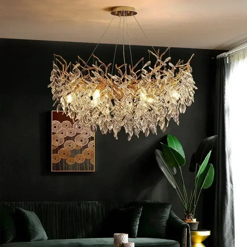 Luxury golden leaf crystal chandelier living room led light