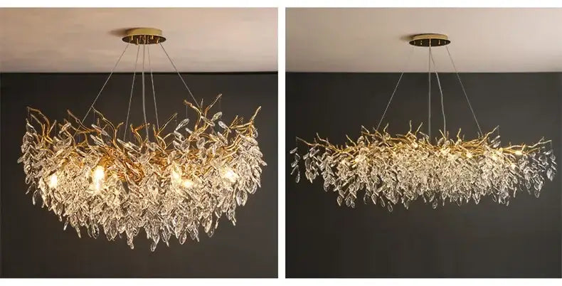 Luxury golden leaf crystal chandelier living room led light