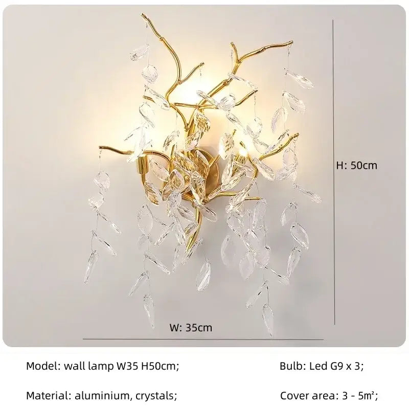 Luxury golden leaf crystal chandelier living room led light