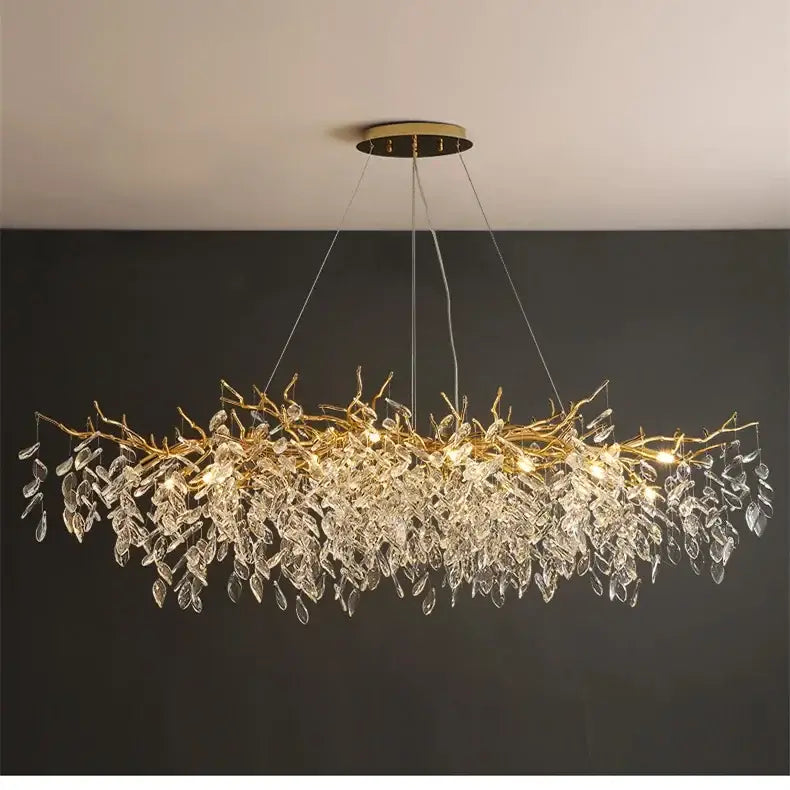 Luxury golden leaf crystal chandelier living room led light