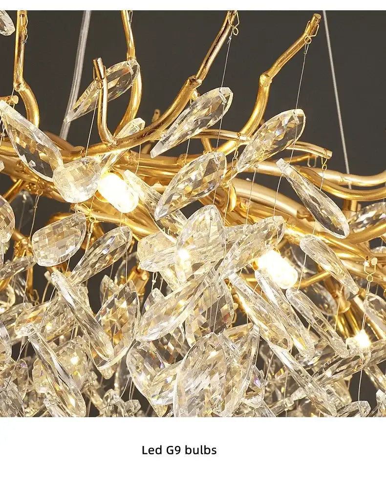Luxury golden leaf crystal chandelier living room led light