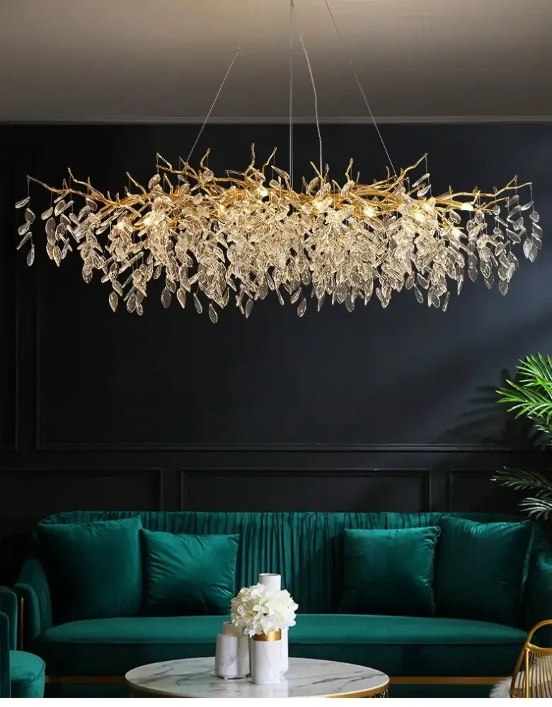 Luxury golden leaf crystal chandelier living room led light