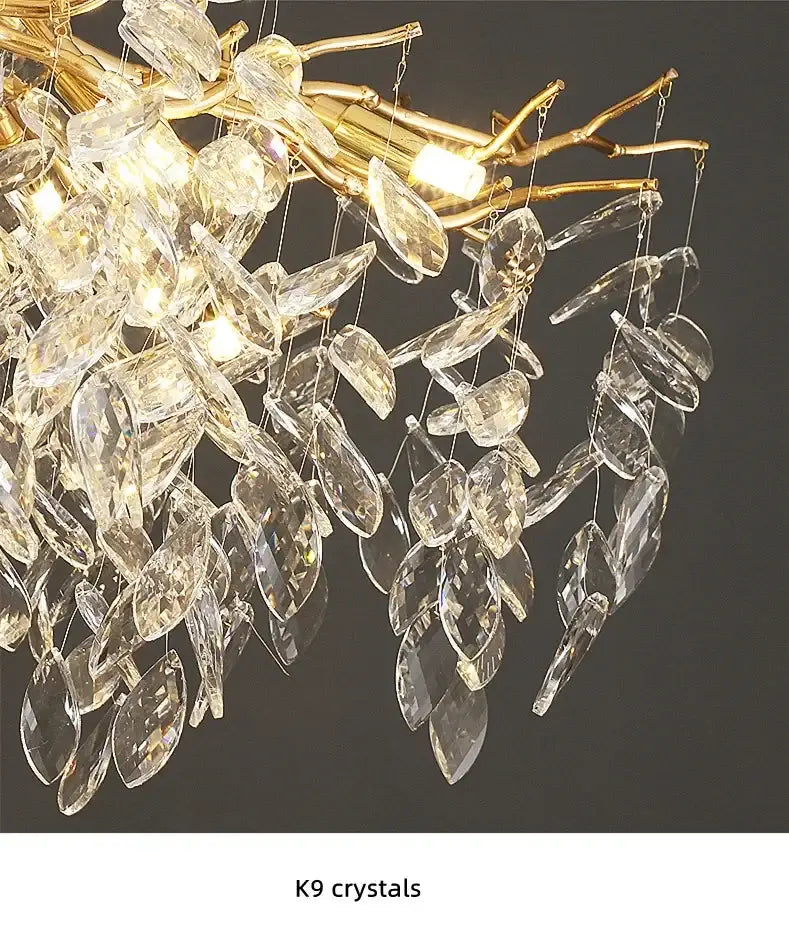 Luxury golden leaf crystal chandelier living room led light