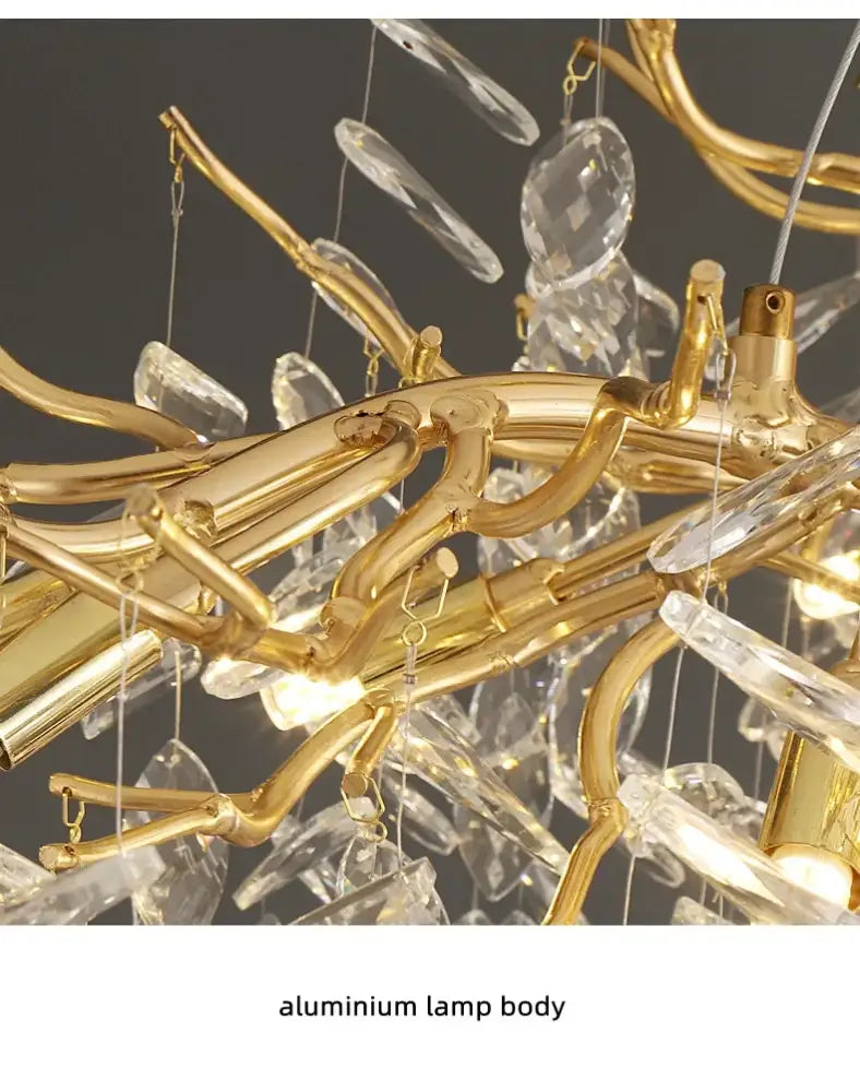 Luxury golden leaf crystal chandelier living room led light