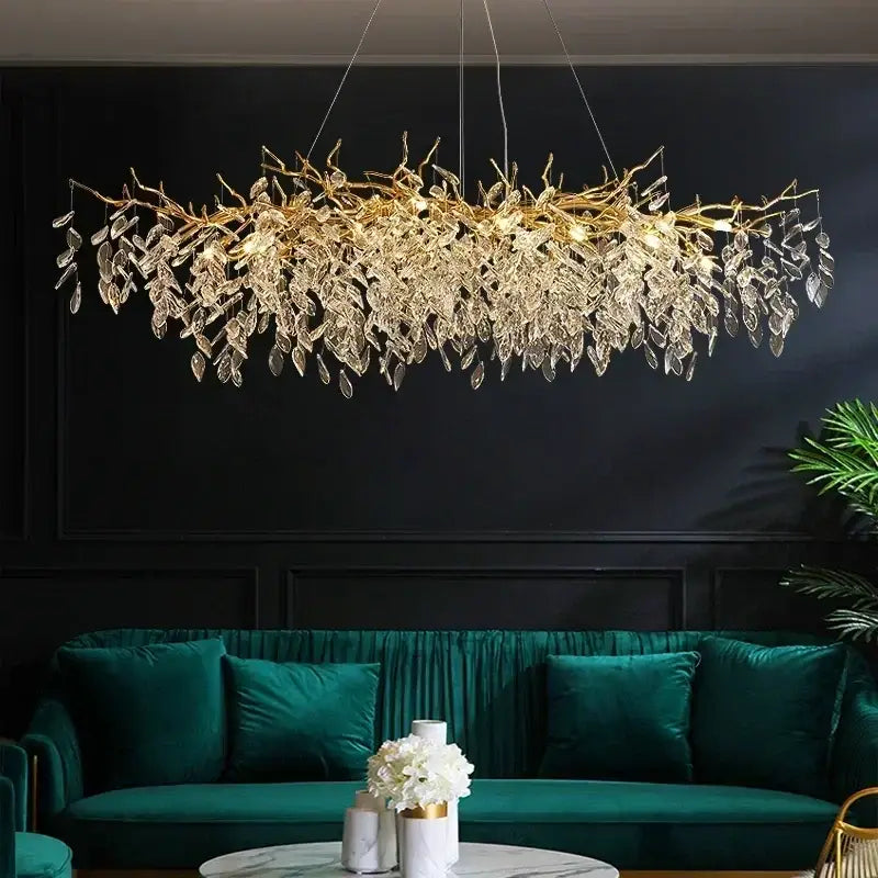 Luxury golden leaf crystal chandelier living room led light
