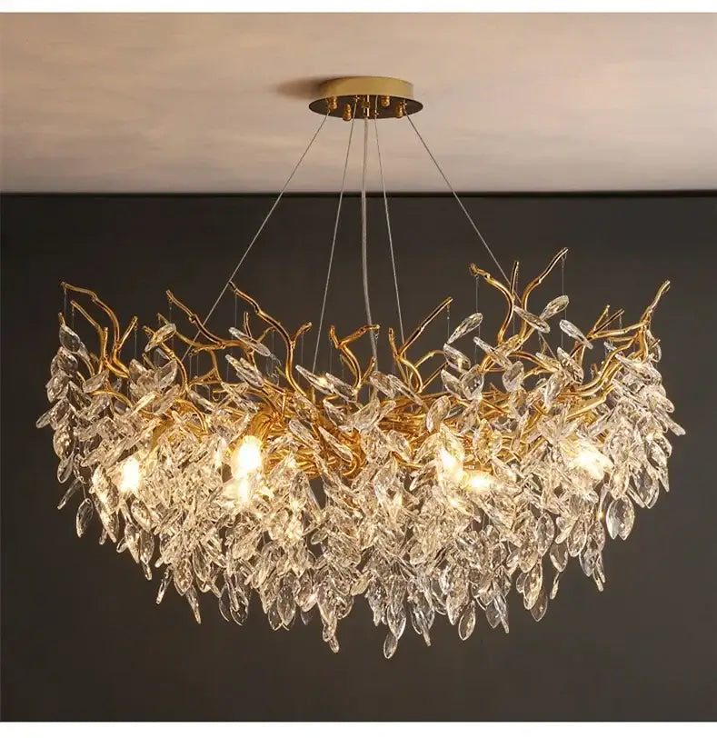Luxury golden leaf crystal chandelier living room led light
