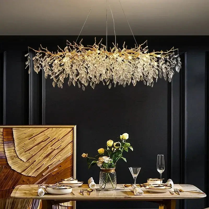 Luxury golden leaf crystal chandelier living room led light