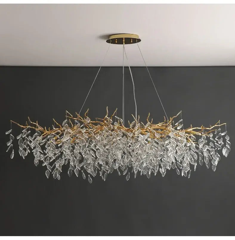 Luxury golden leaf crystal chandelier living room led light