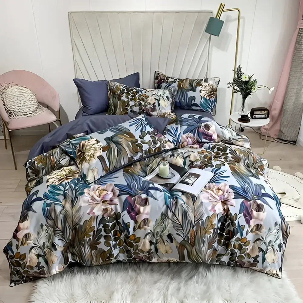 Luxury flamingo and leaf egyptian cotton duvet cover bedroom set