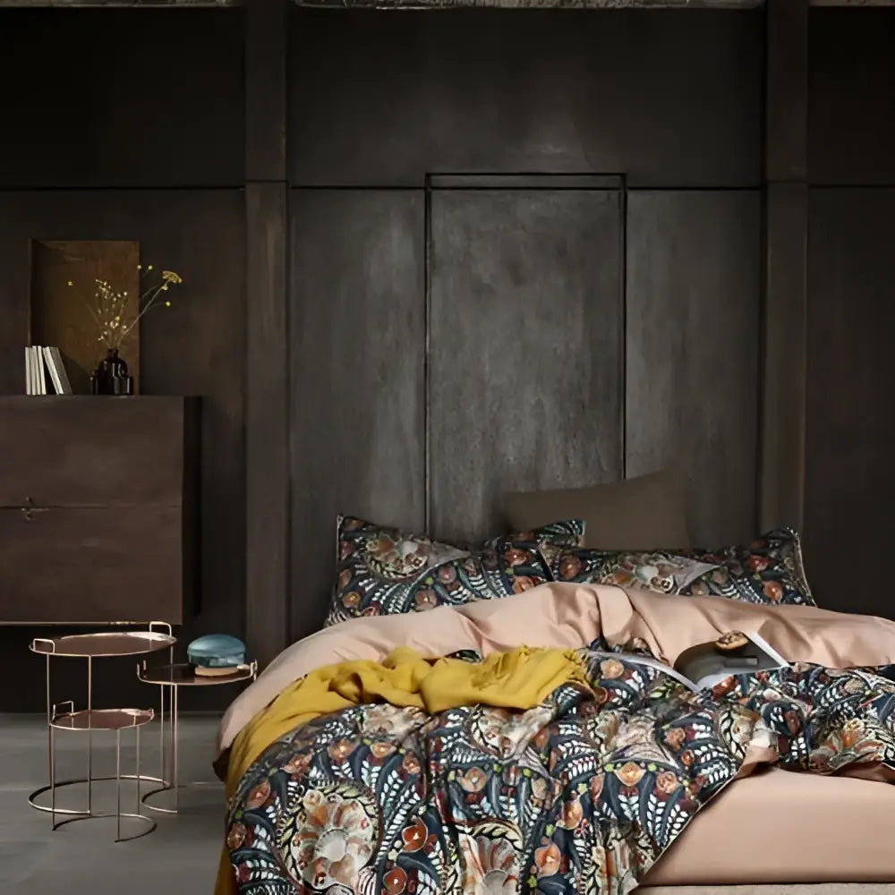 Blue and pink floral egyptian cotton duvet cover bedroom set