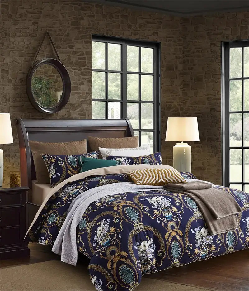 Botanical lavender & white egyptian cotton duvet cover bedroom set