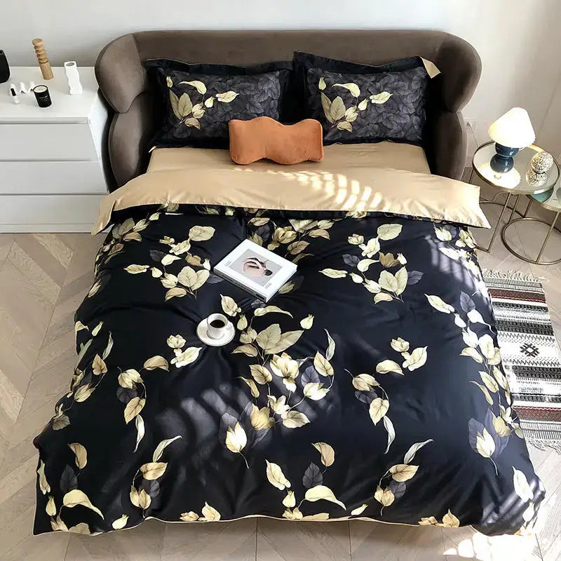 Luxury pastel blue egyptian cotton floral duvet cover bedroom set