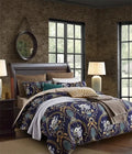 Luxury navy & gold egyptian cotton quilted bedding set bedroom
