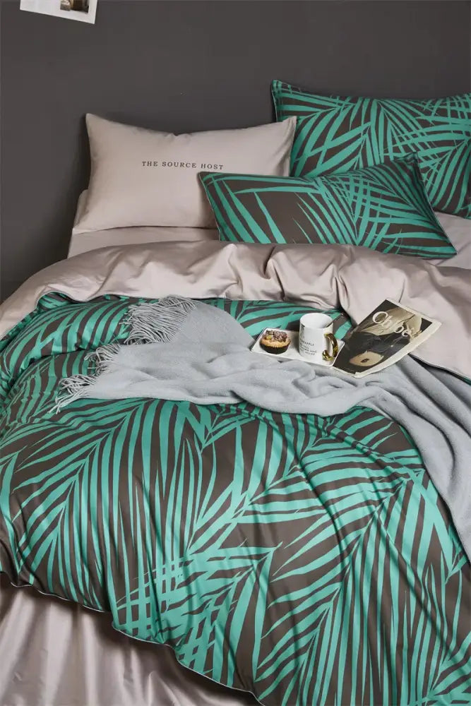 Luxury pastel blue egyptian cotton floral duvet cover bedroom set