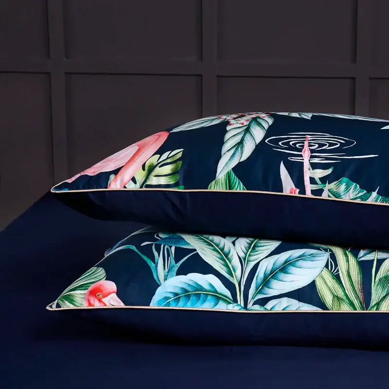 Tropical flamingo navy blue duvet cover bedroom bedding set
