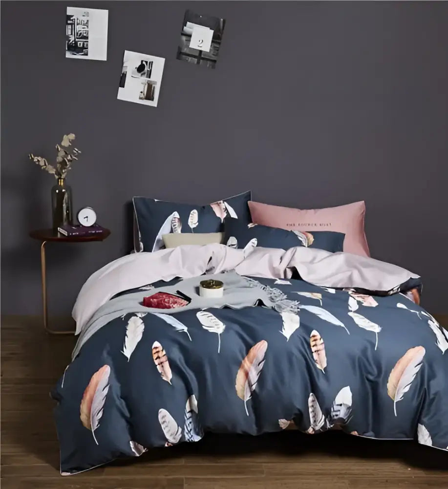 Luxury navy & gold egyptian cotton quilted bedding set bedroom