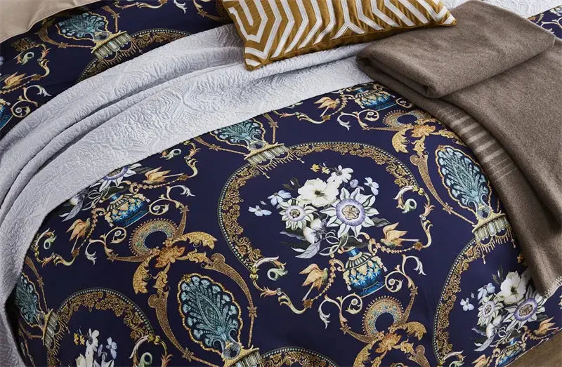 Luxury pastel blue egyptian cotton floral duvet cover bedroom set