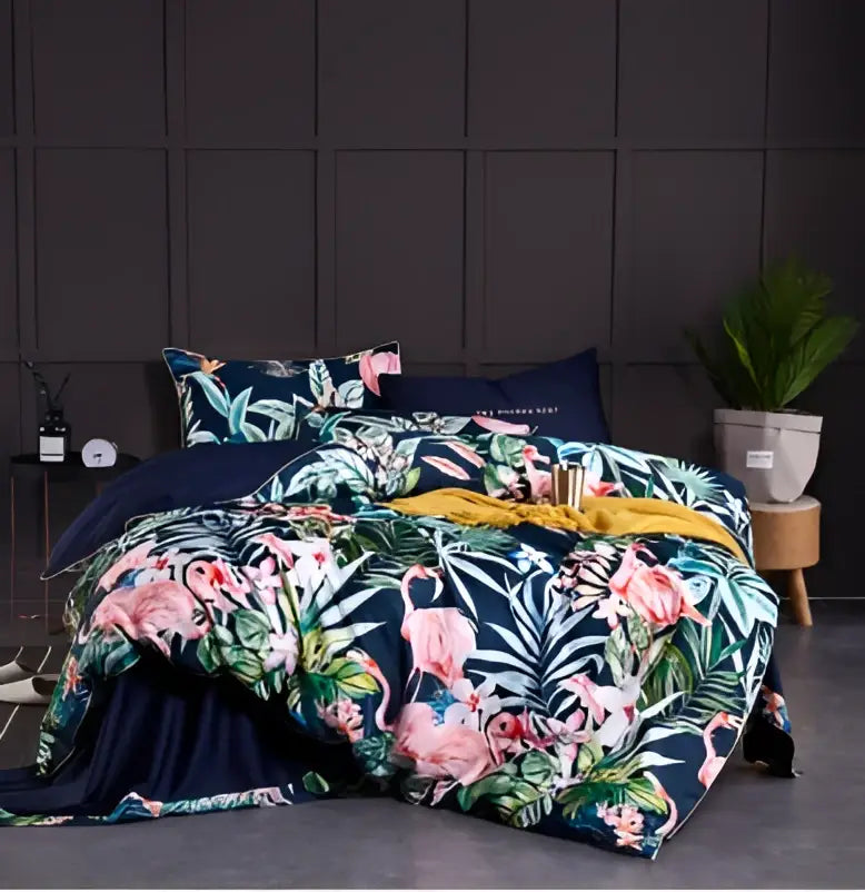 Navy blue feather egyptian cotton duvet cover set bedroom bedding