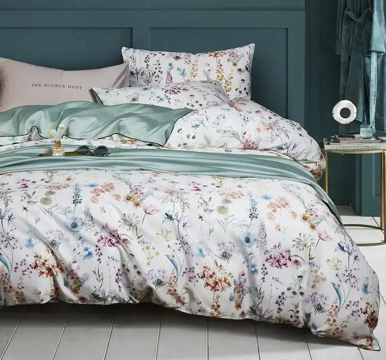 Luxury dark gray egyptian cotton hummingbird duvet cover bedroom set