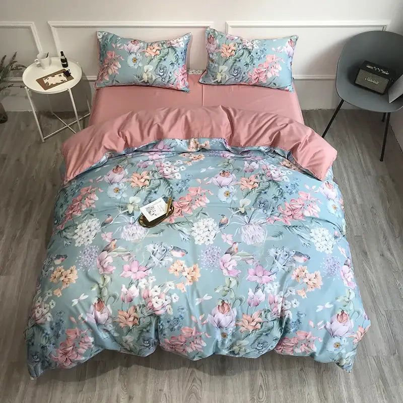 Luxury teal & brown egyptian cotton duvet cover bedroom bedding set