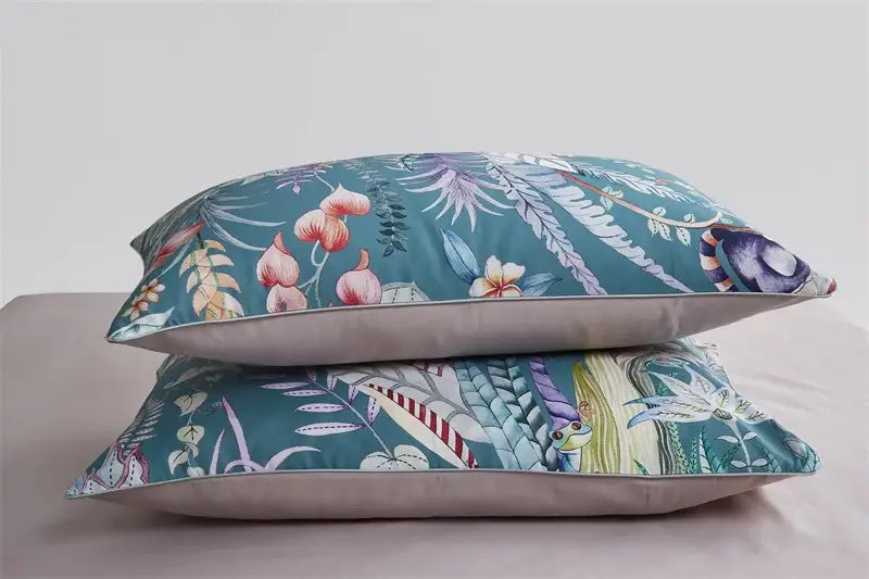Blue and pink floral egyptian cotton duvet cover bedroom set