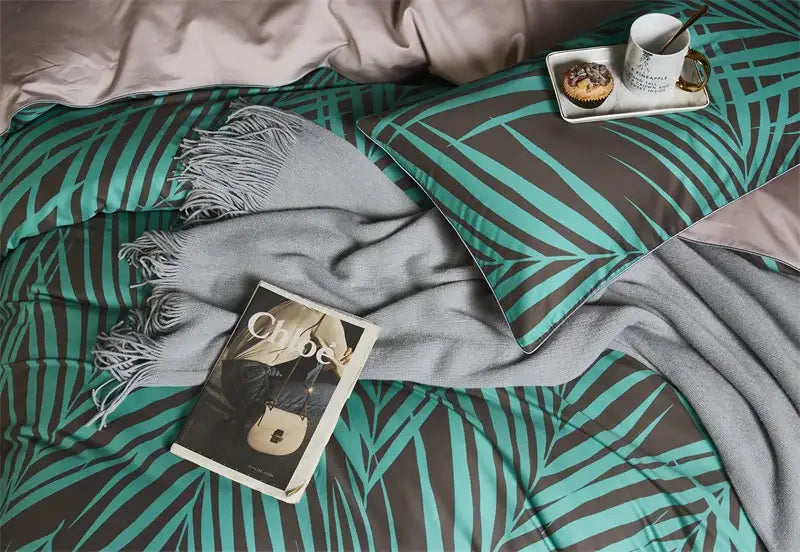 Luxury pastel green & white floral duvet cover bedroom set