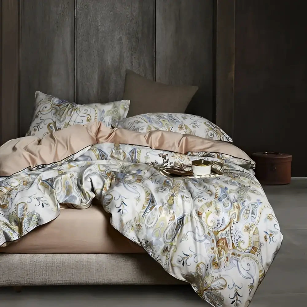 Luxury pastel green & white floral duvet cover bedroom set