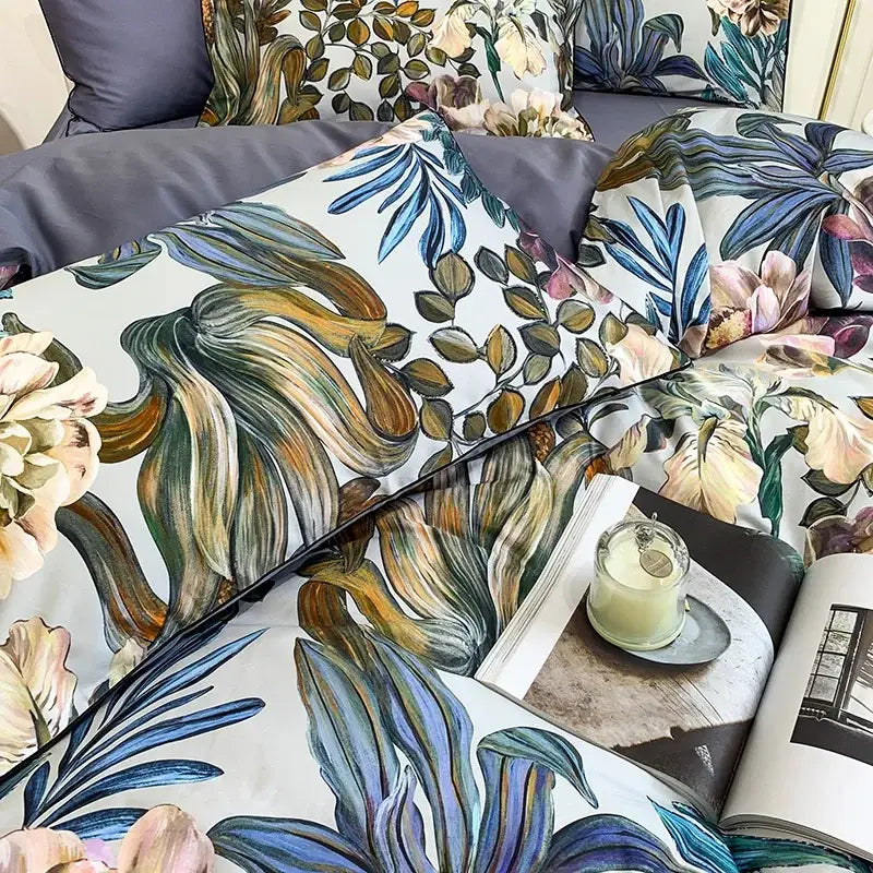 Luxury pastel green & white floral duvet cover bedroom set