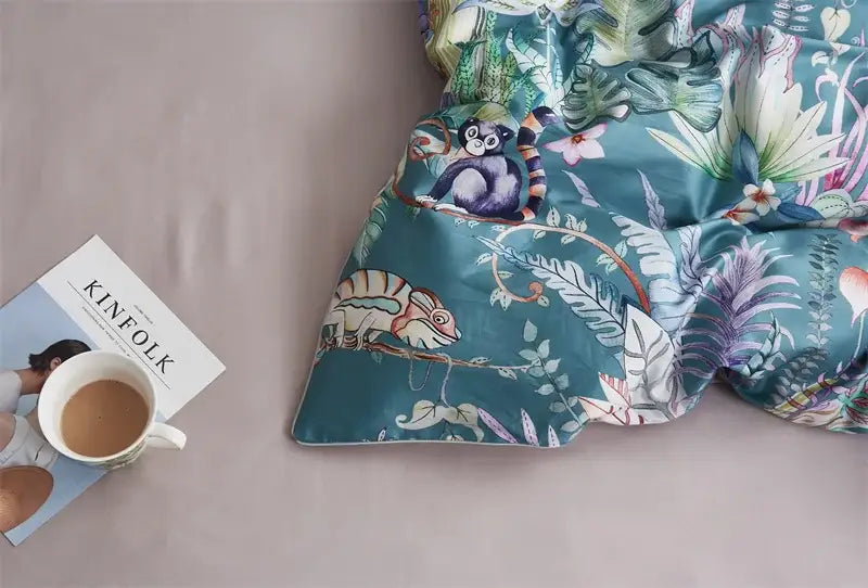 Teal floral egyptian cotton duvet cover bedroom set with pillowcases