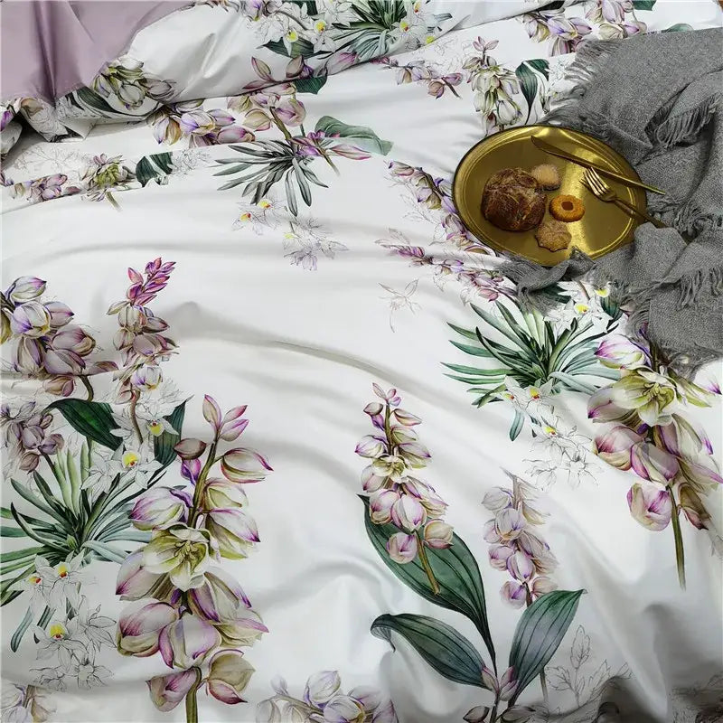 Botanical navy & gold egyptian cotton duvet cover bedroom set