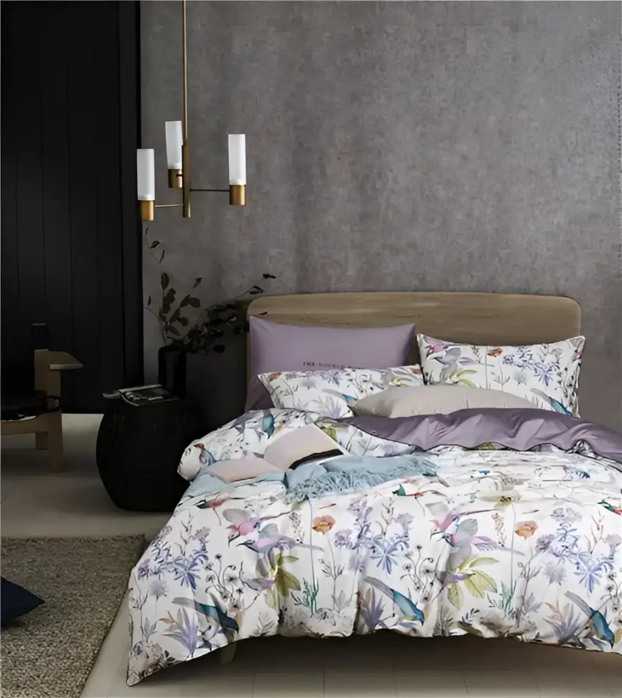 Botanical egyptian cotton duvet cover and pillowcases bedroom set