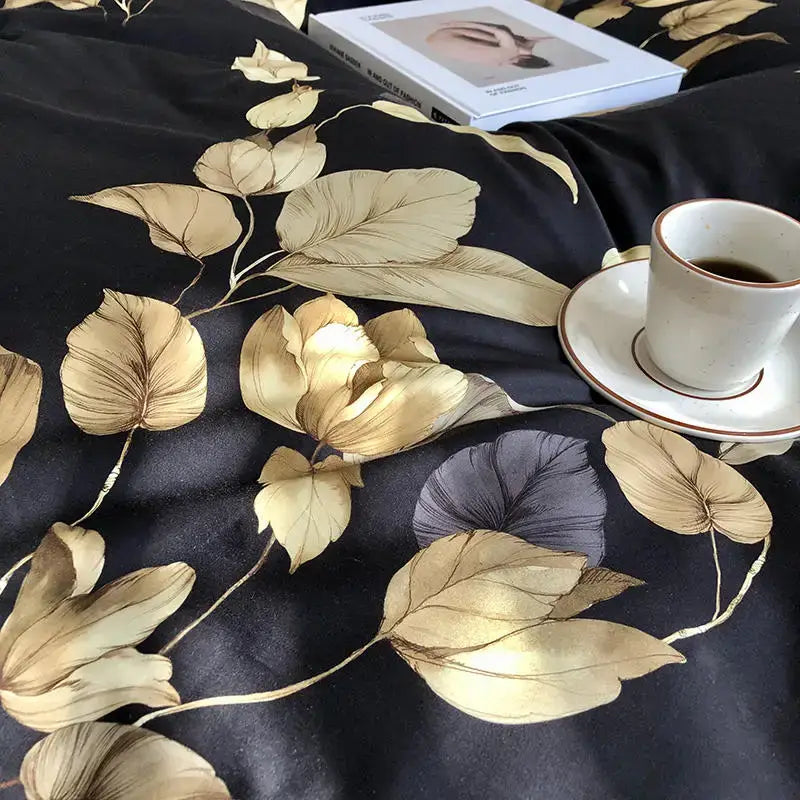 Luxury egyptian cotton flamingo leaf duvet cover bedroom set
