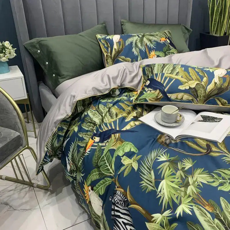 Teal floral egyptian cotton duvet cover bedroom set with pillowcases