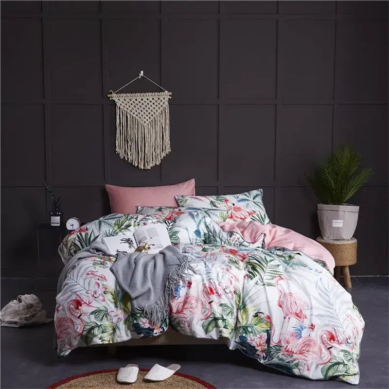 Teal floral egyptian cotton duvet cover bedroom set with pillowcases