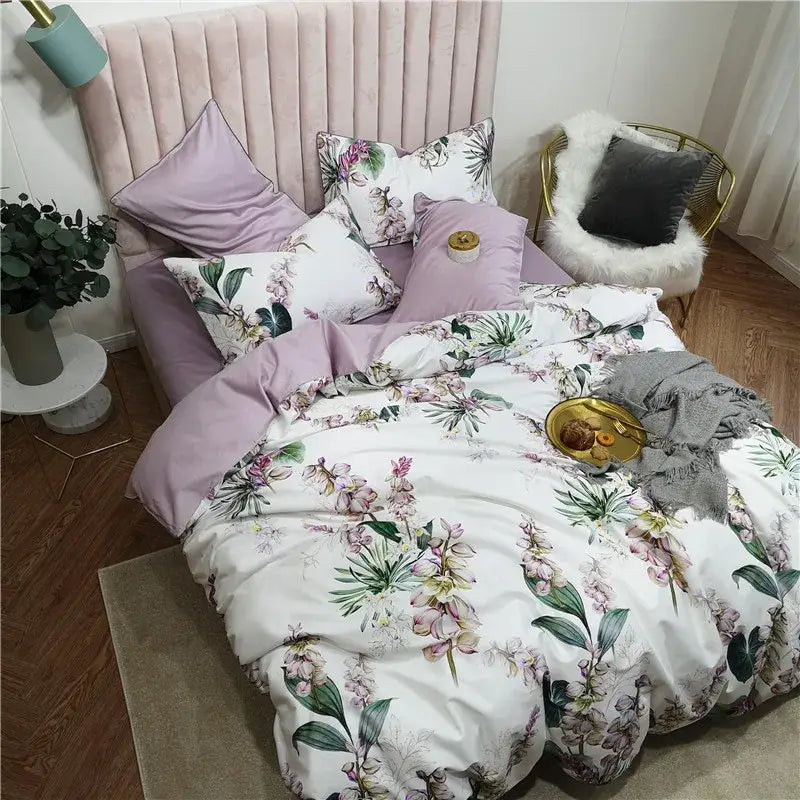 Botanical flamingo egyptian cotton duvet cover bedroom set with pillowcases