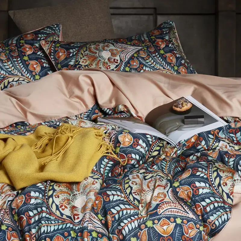 Teal floral egyptian cotton duvet cover bedroom set with pillowcases